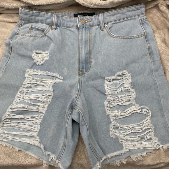 Light Blue Distressed Denim Shorts - Picture 1 of 9